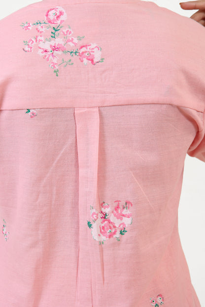 Pink floral drop shoulder bloom kurta