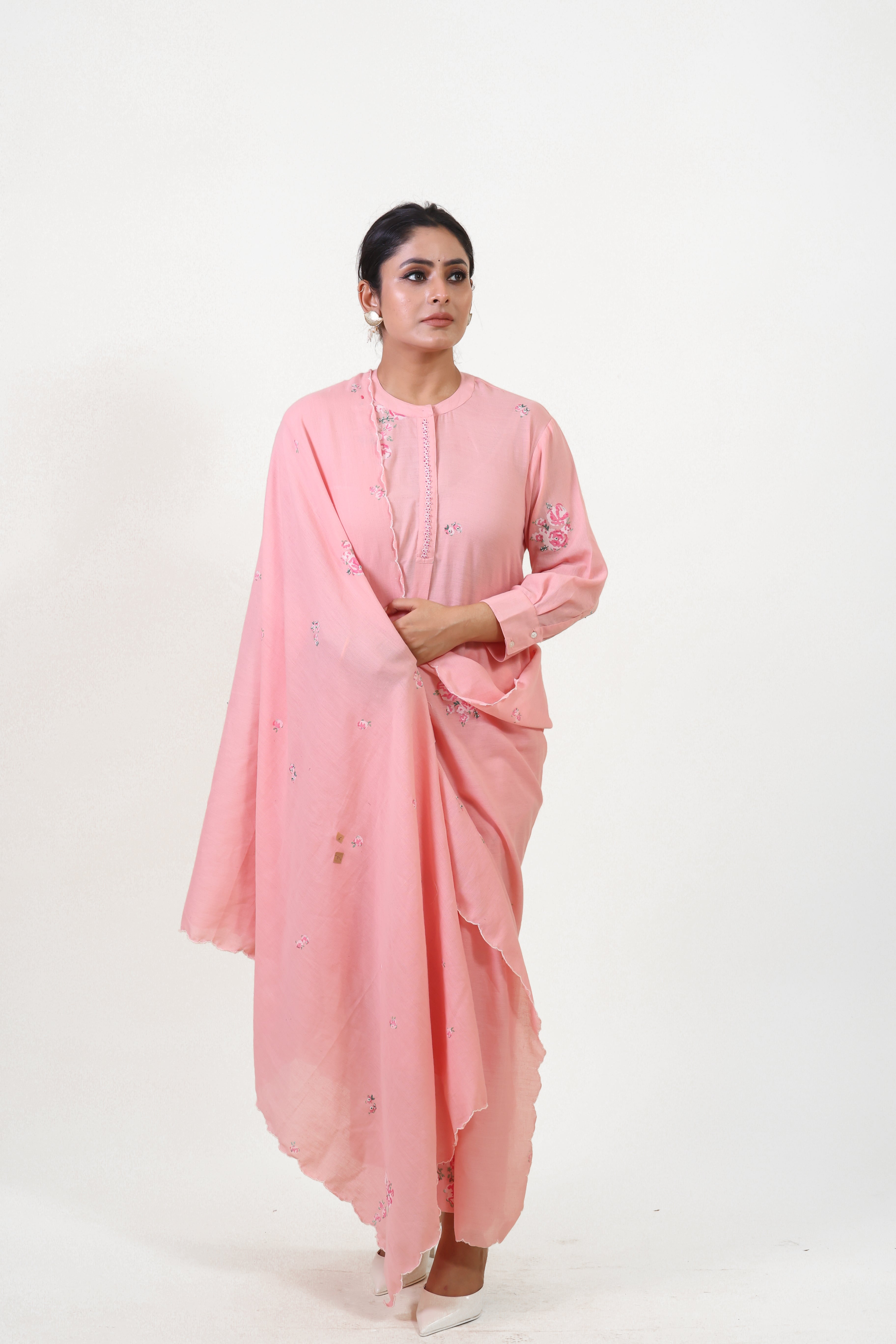 Pink floral drop shoulder bloom kurta