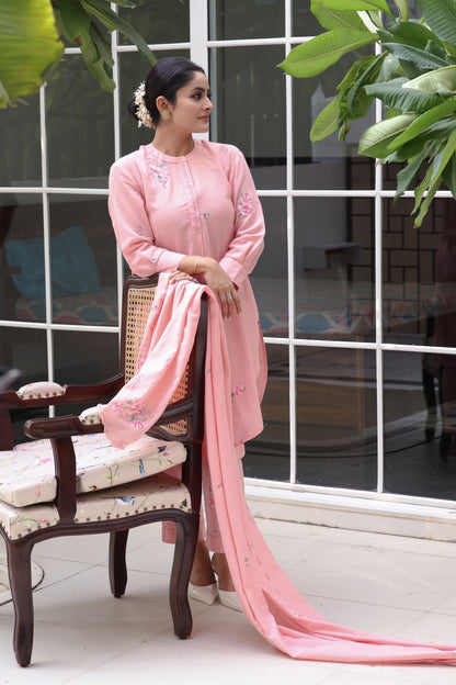 Pink floral drop shoulder bloom kurta