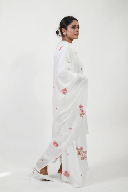 White floral drop shoulder bloom kurta