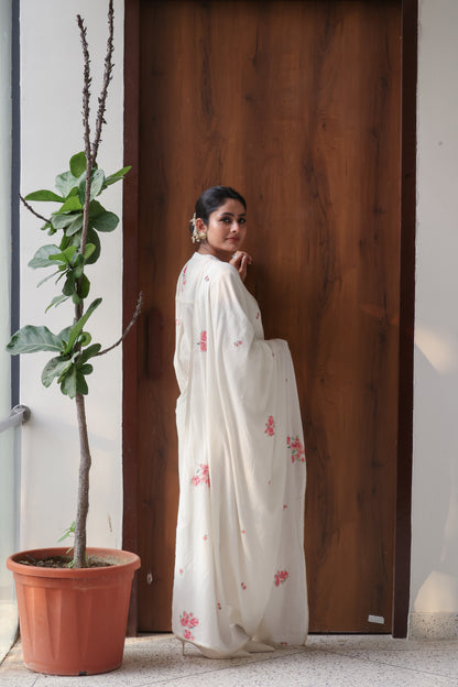 White floral drop shoulder bloom kurta