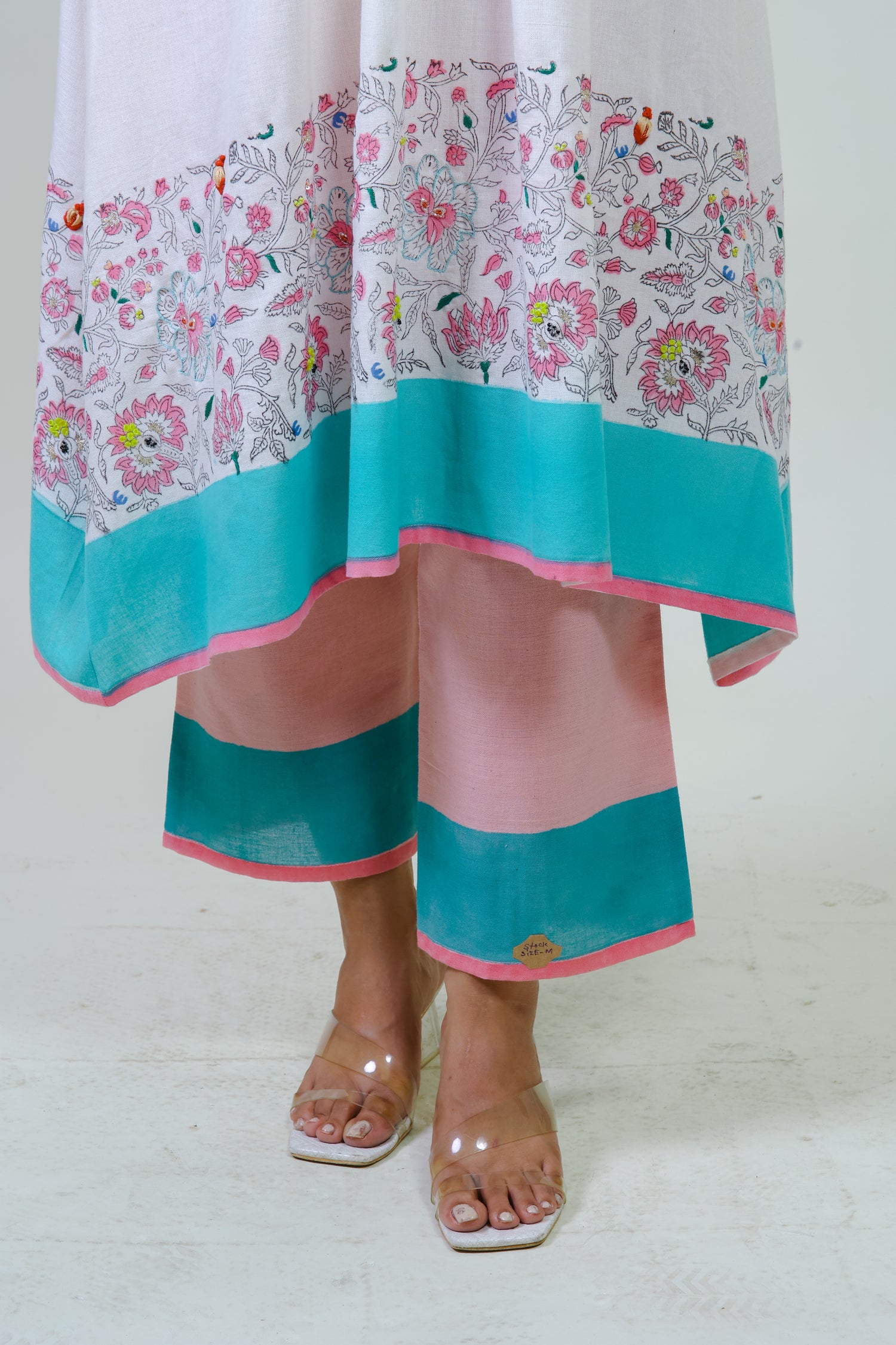 White pintucked printed border bloom kurta