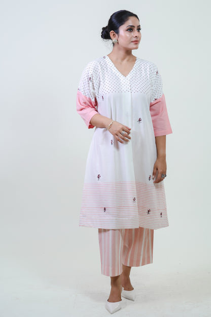 White Rose A-line box-pleated bloom kurta