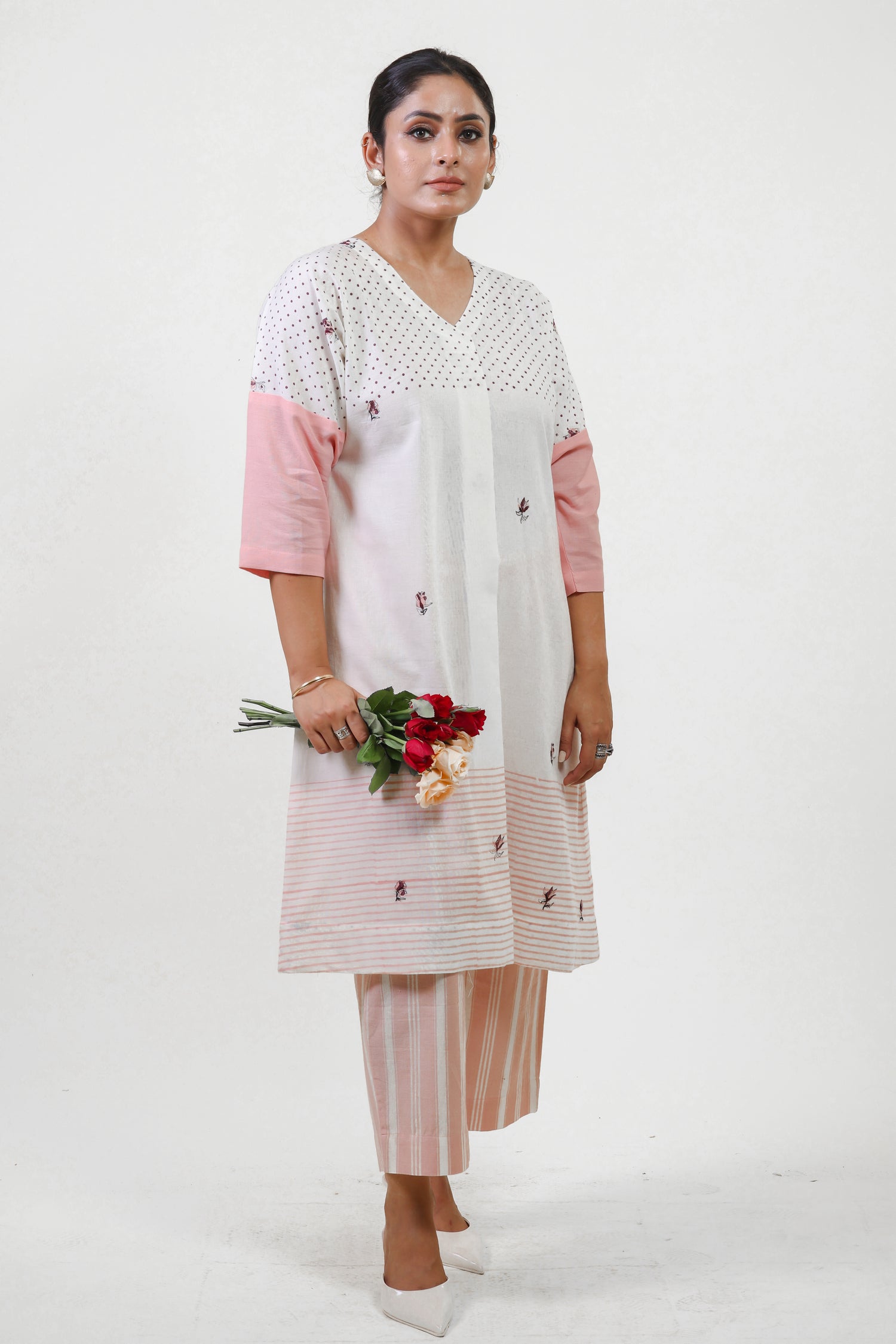 White Rose A-line box-pleated bloom kurta