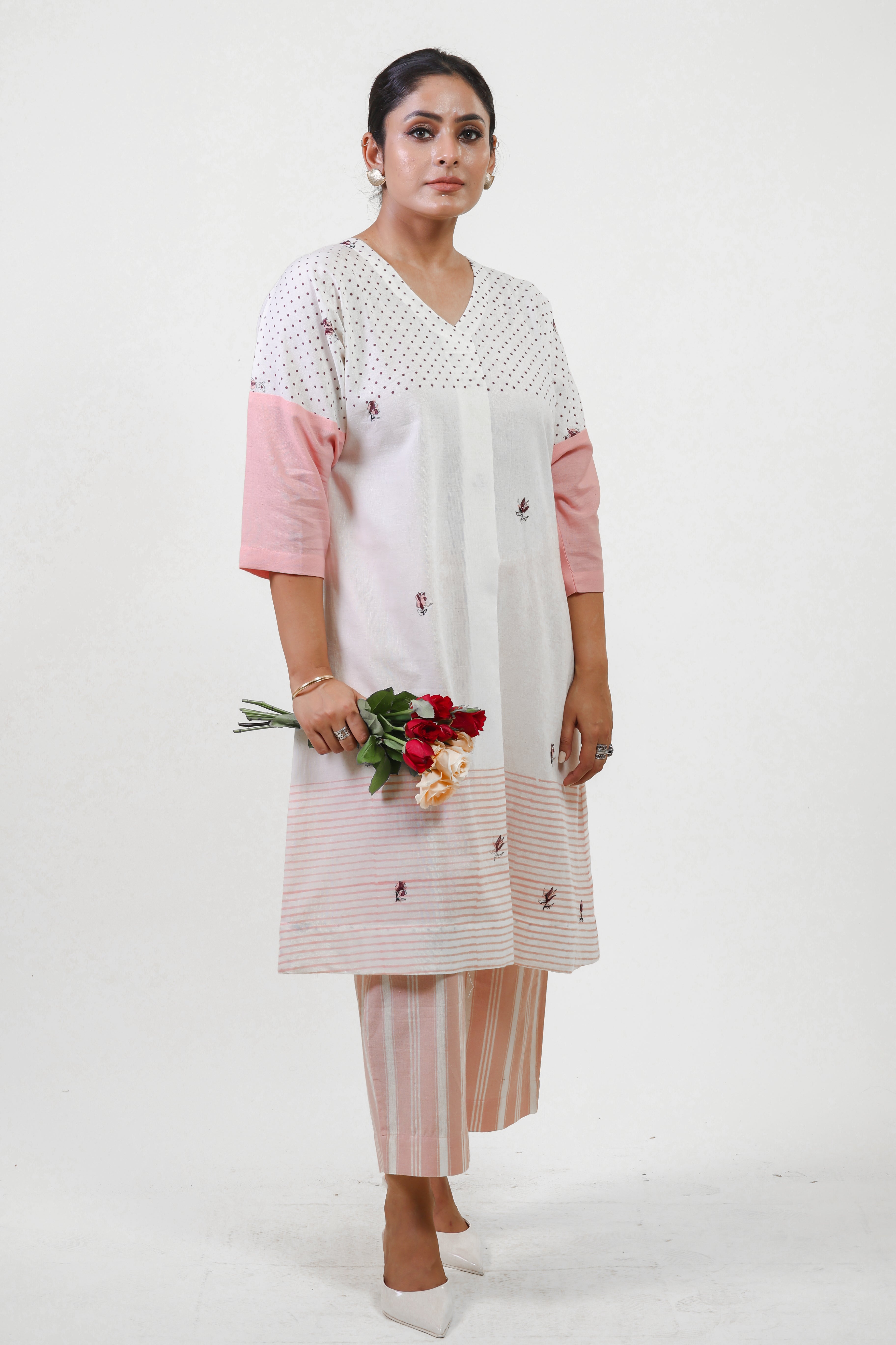 White Rose A-line box-pleated bloom kurta