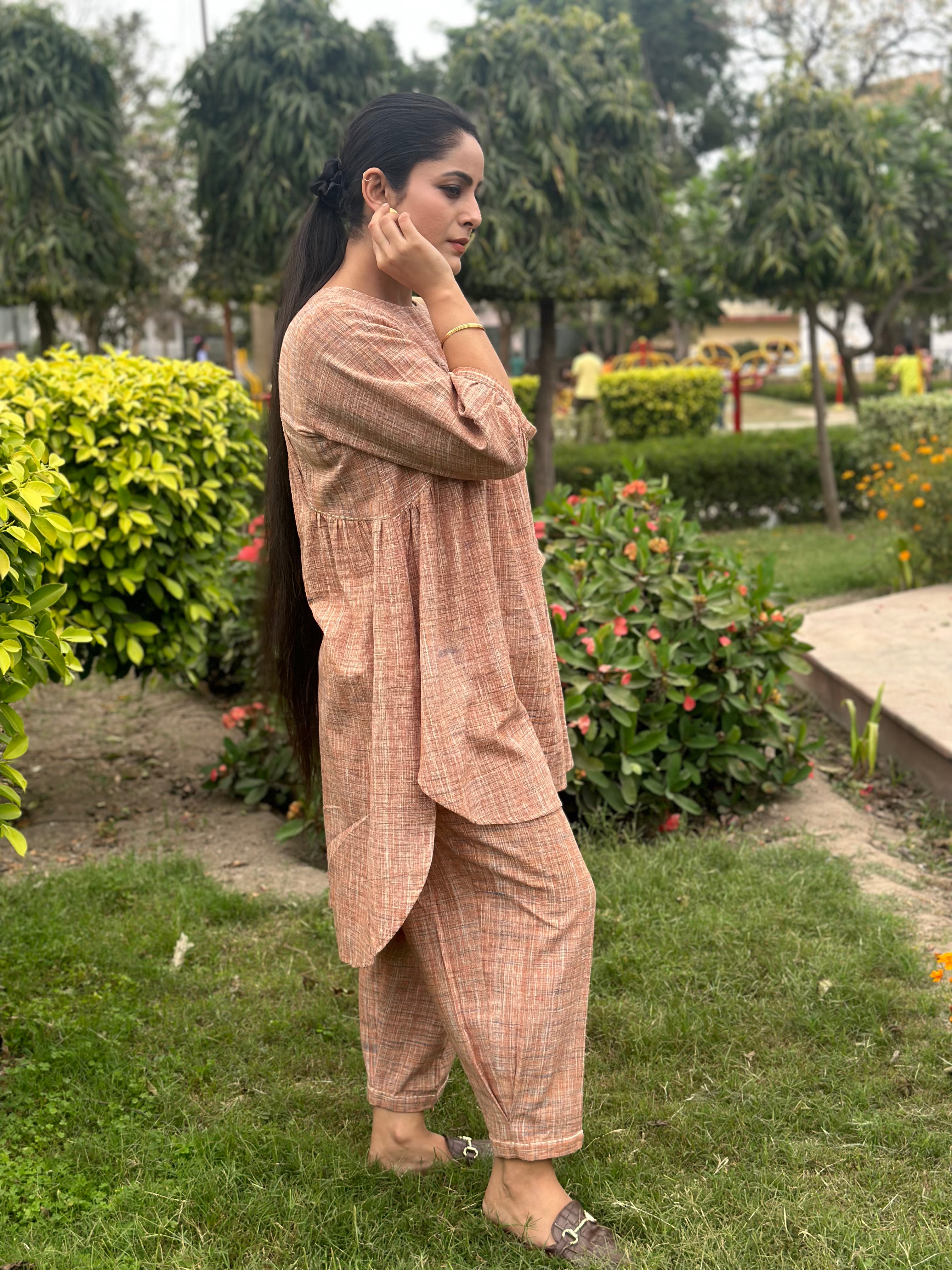 High Low Gathered Khadi Co-ord Set