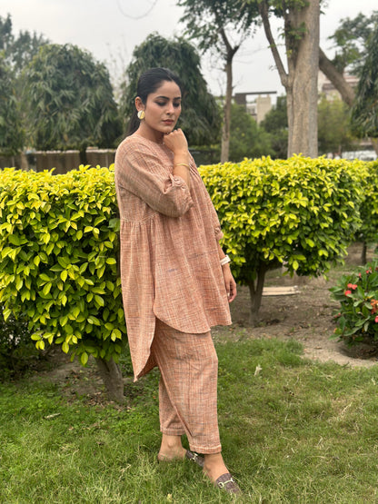 High Low Gathered Khadi Co-ord Set