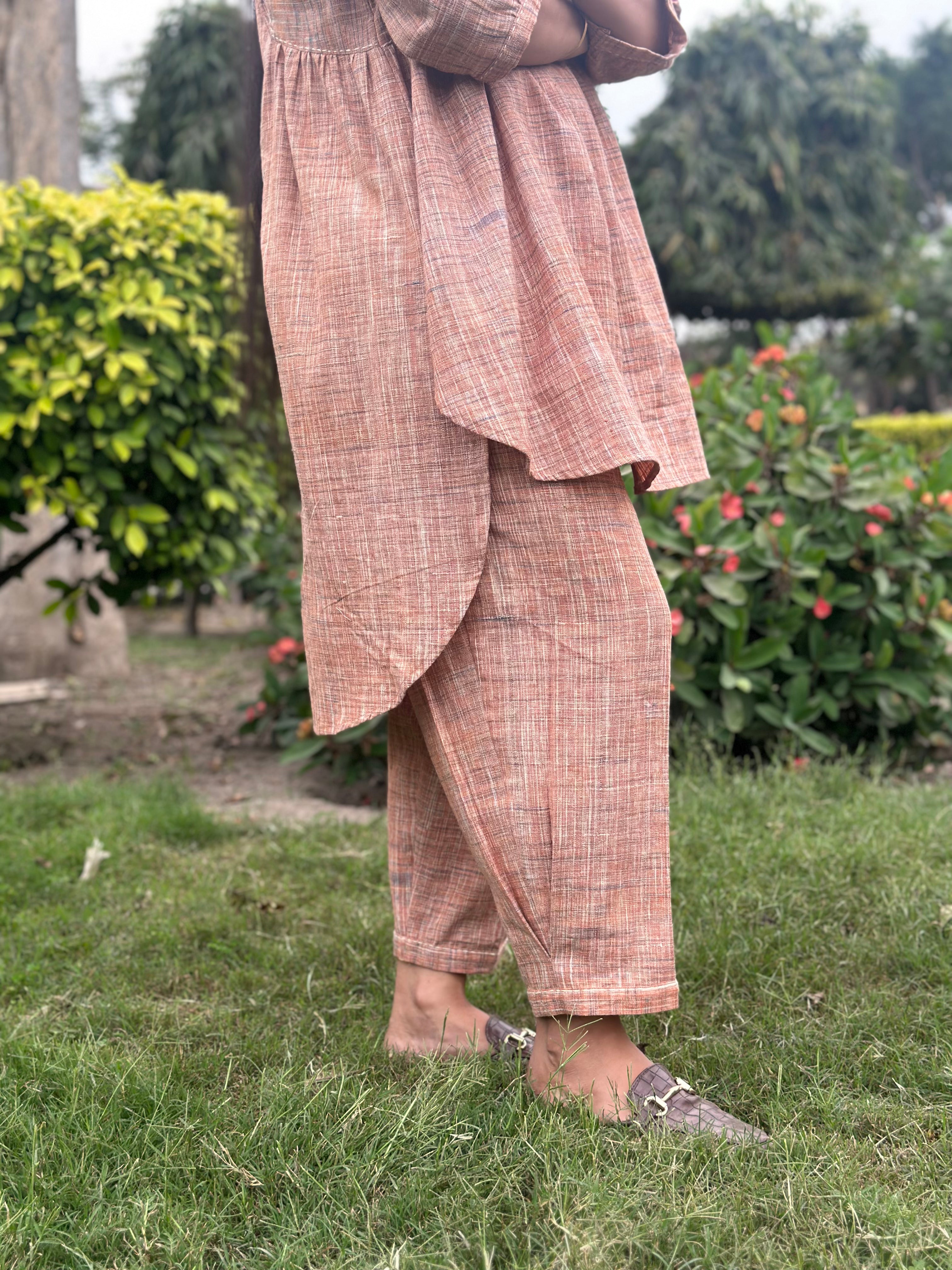 High Low Gathered Khadi Co-ord Set