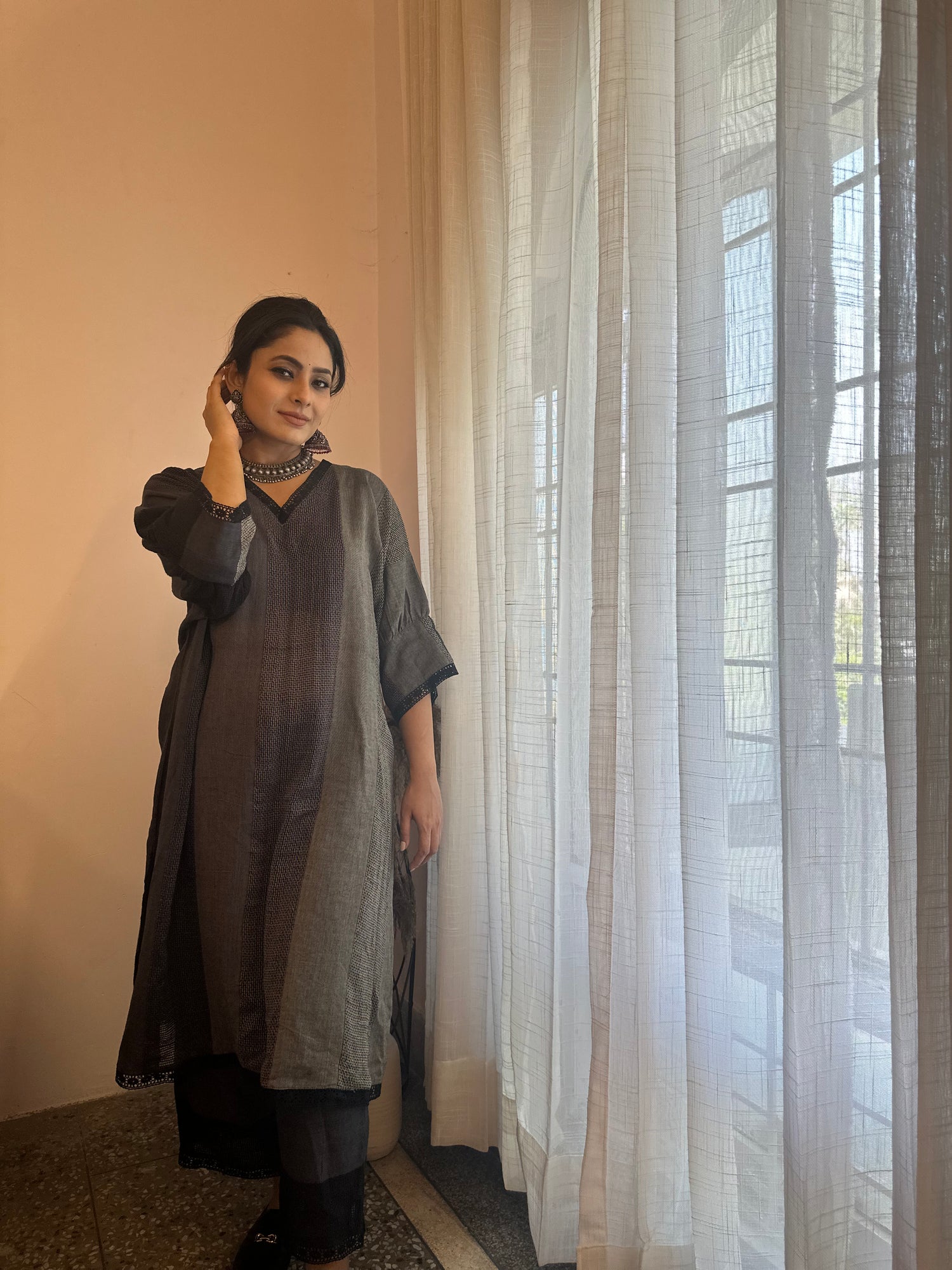 Handloom Gradation Black Choga Co-ord Set