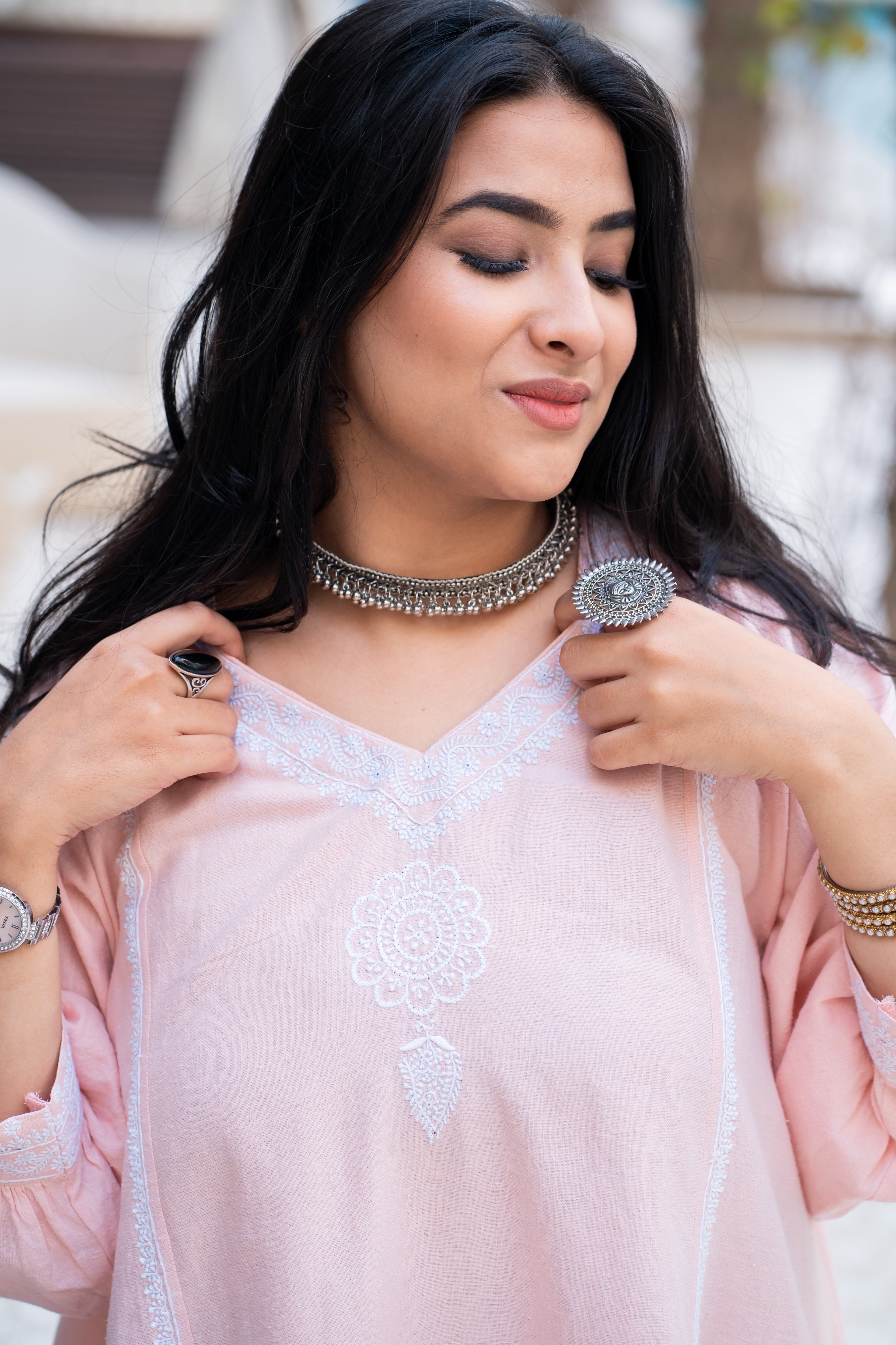 Pink Chikankari Choga Tunic