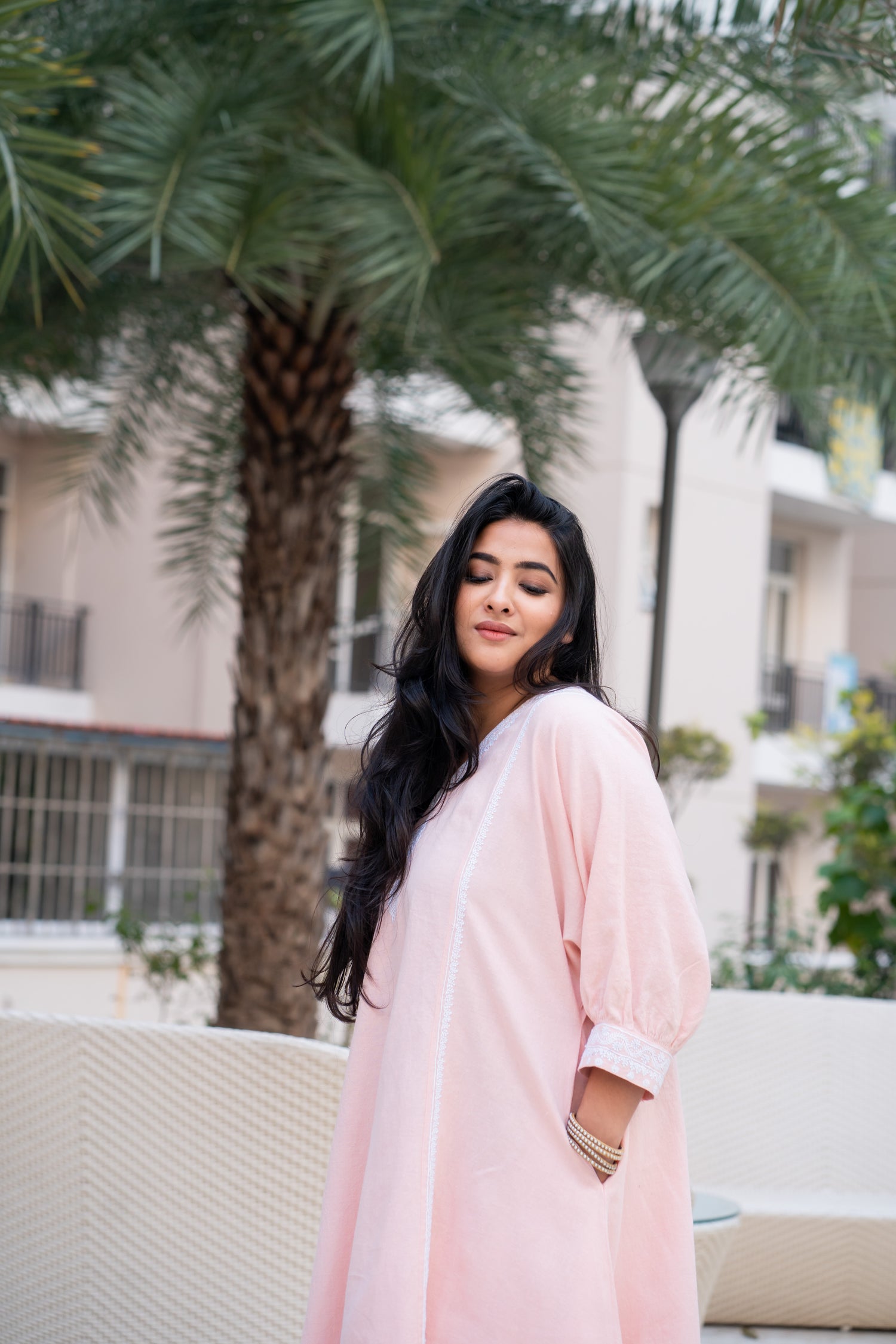 Pink Chikankari Choga Tunic