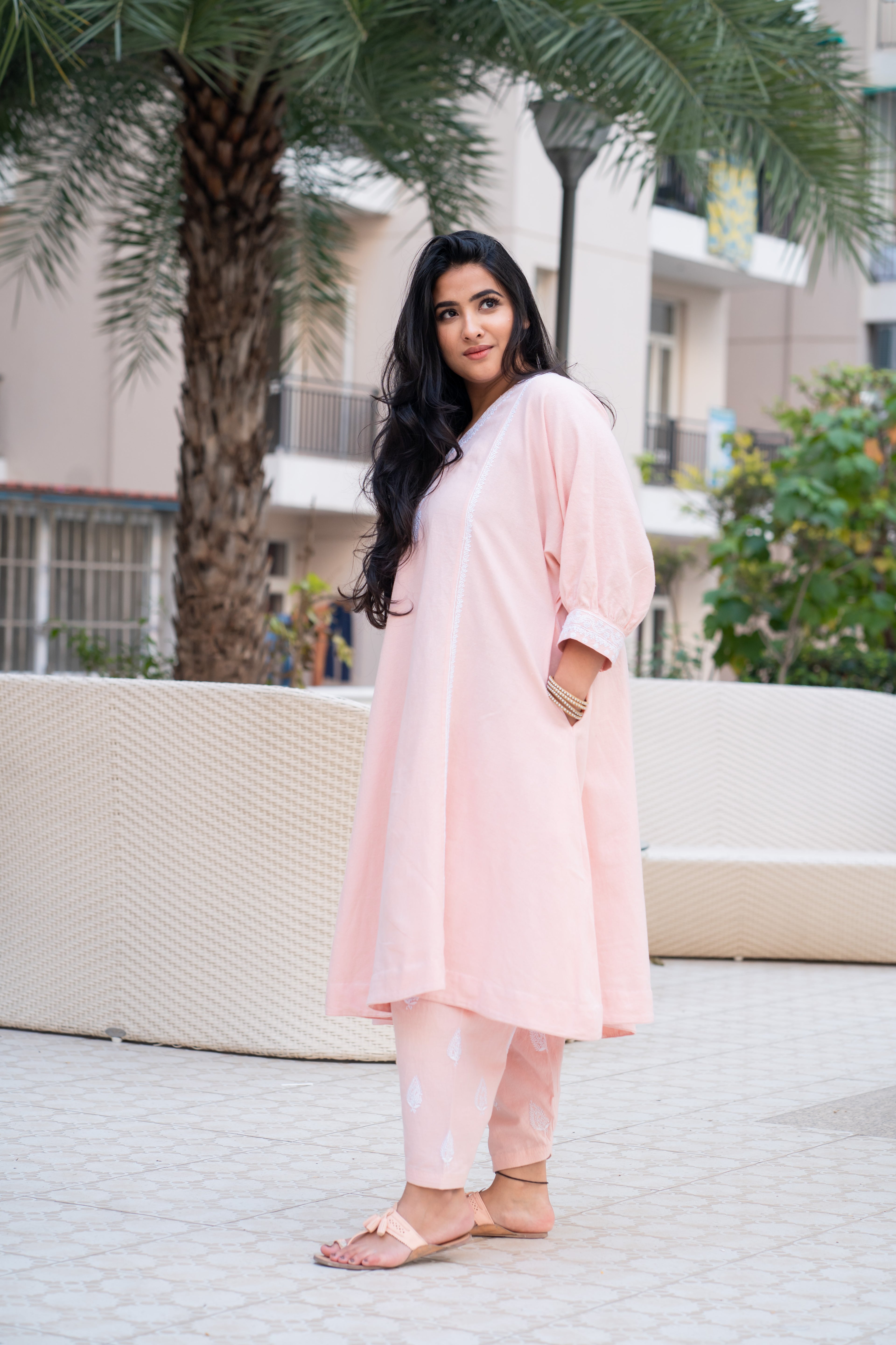 Pink Chikankari Choga Tunic