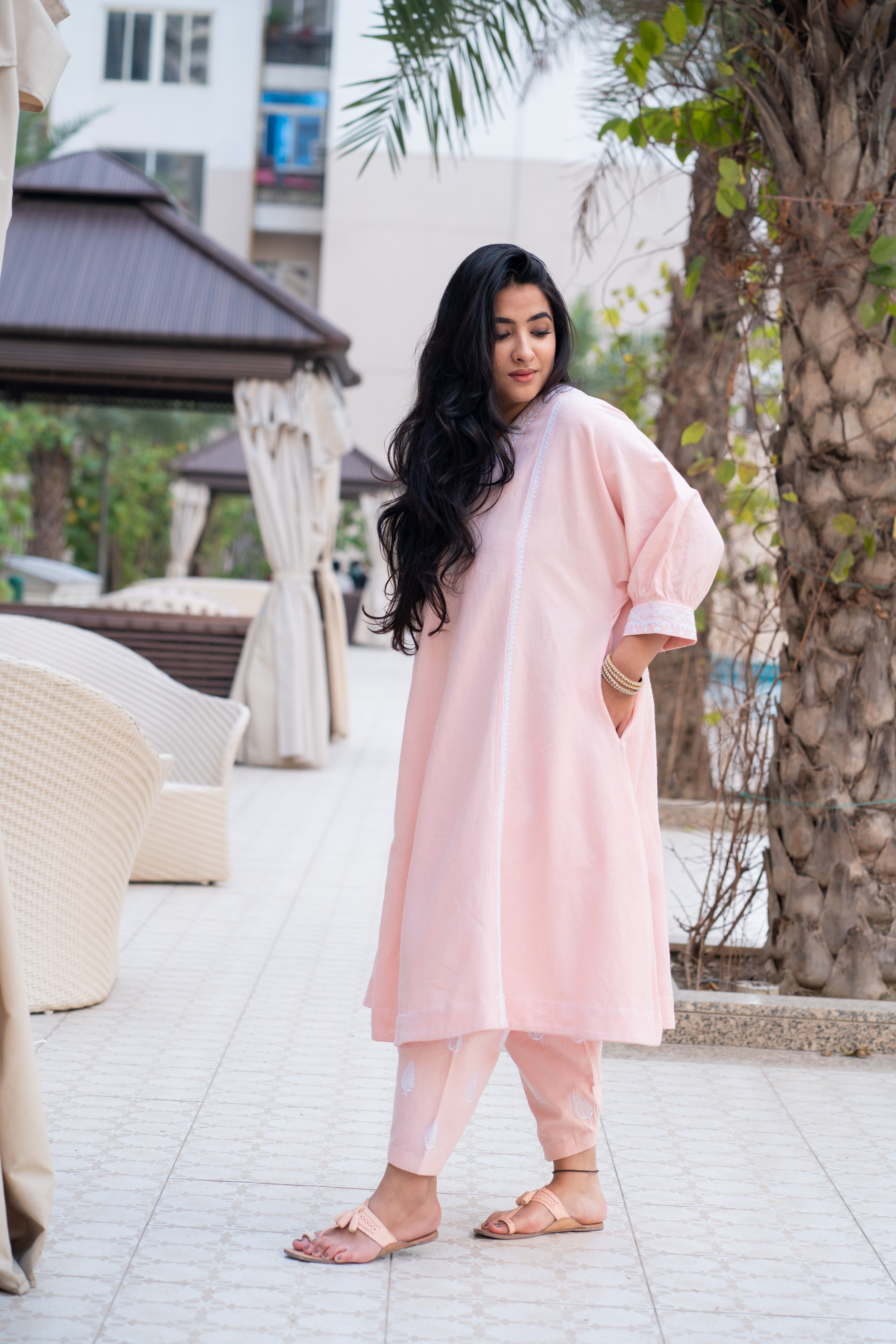 Pink Chikankari Choga Tunic
