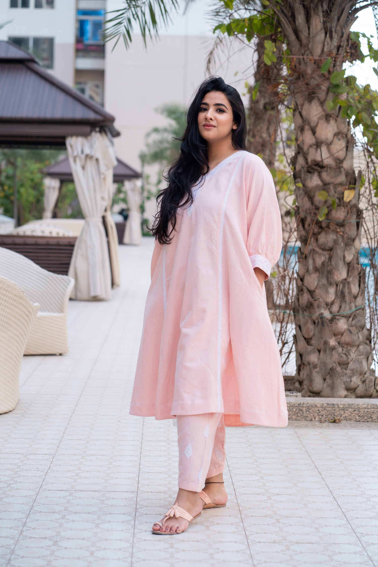 Pink Chikankari Choga Tunic