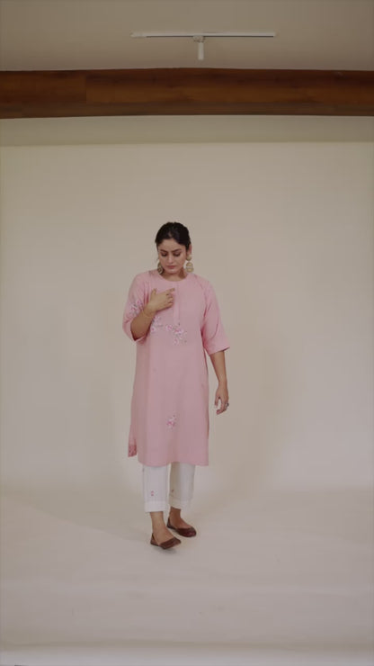 Pink floral choga bloom kurta